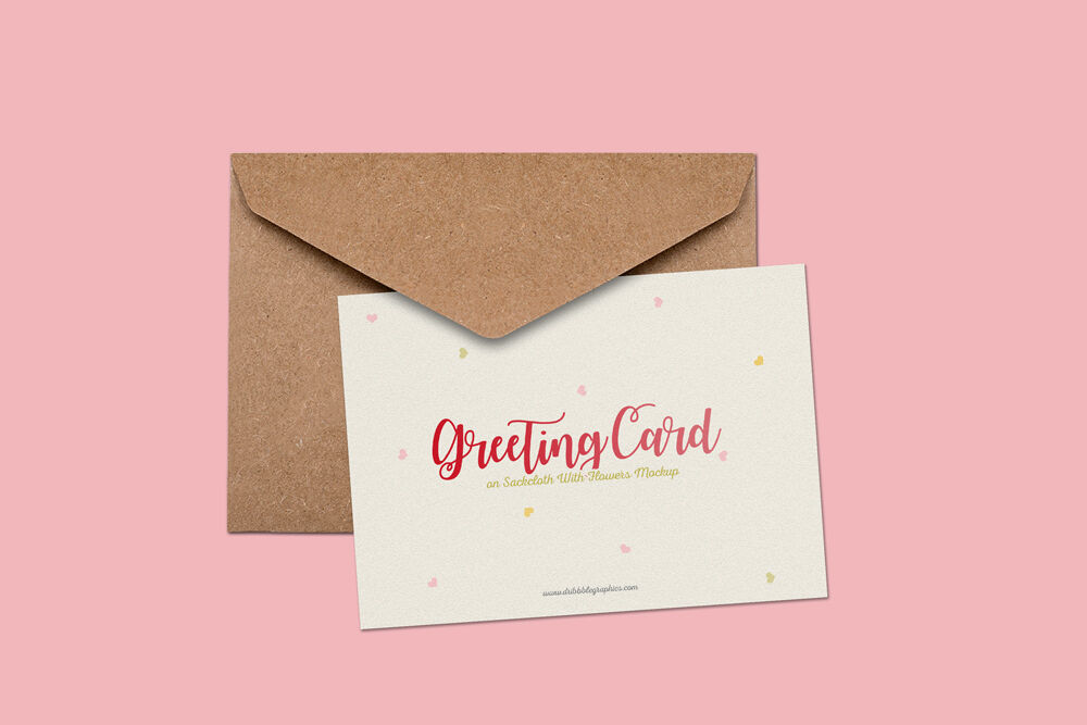 Top View of A Greeting Card Mockup on An Envelope FREE PSD