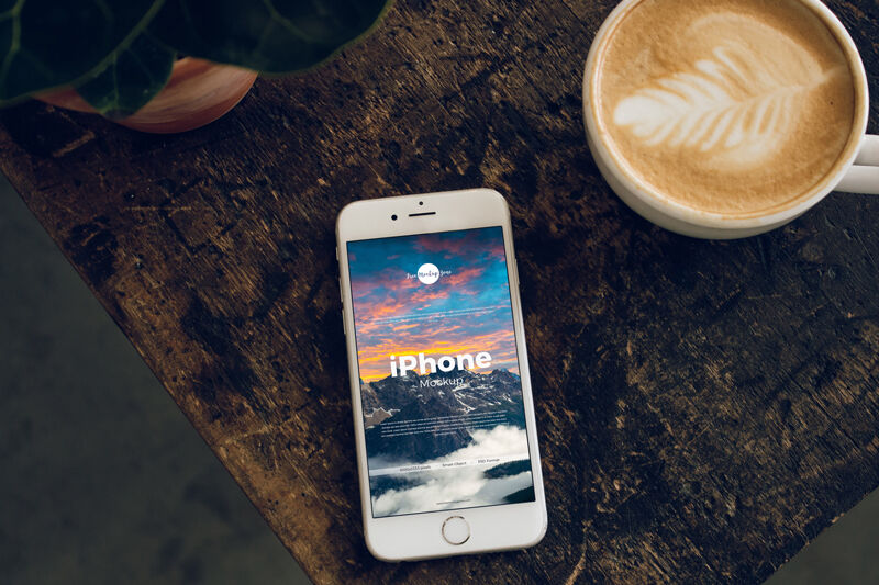 Top View of an iPhone with Coffee Cup Mockup FREE PSD