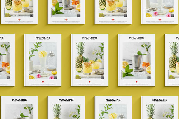 Top View of Grid of Magazine Covers Mockup FREE PSD