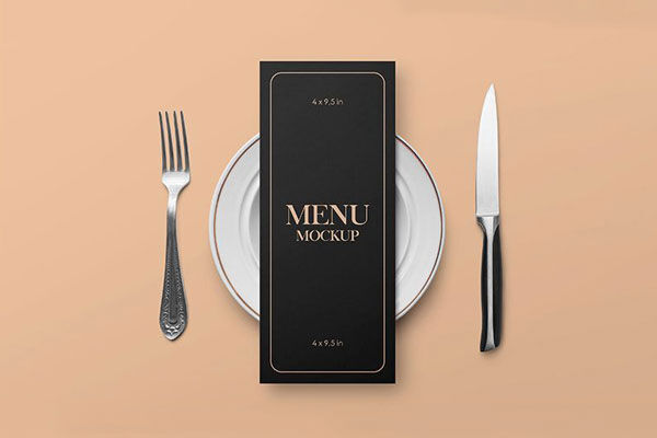 Top View of Restaurant Menu Card Mockup on the Plate FREE PSD