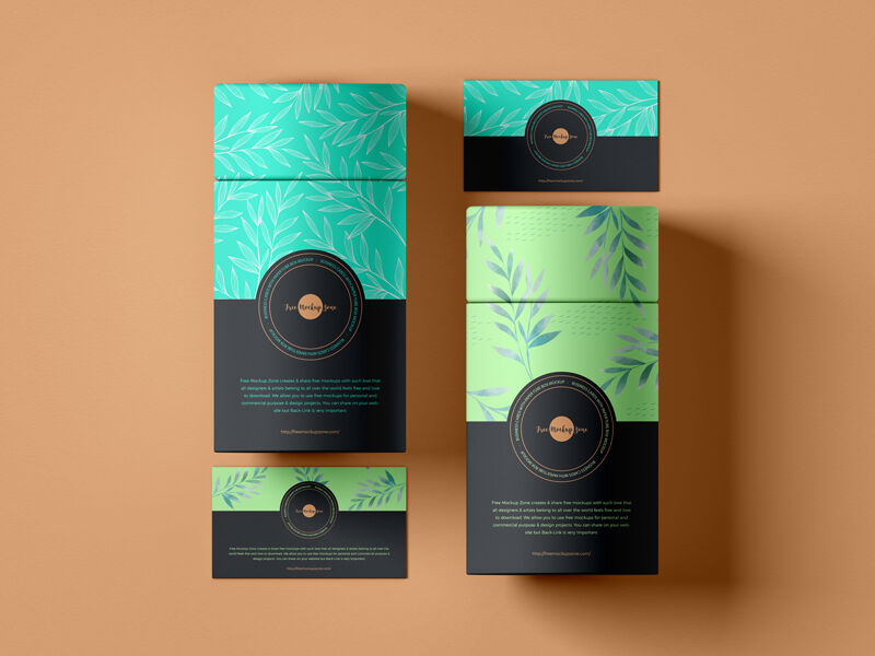 Top View of Two Business Cards With Two Paper Tube Boxes Mockup FREE PSD