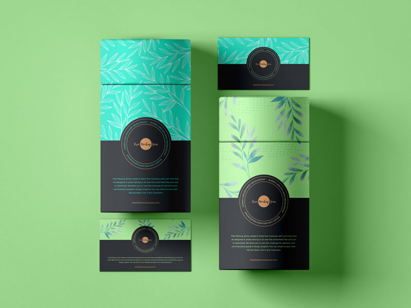 Top View of Two Business Cards With Two Paper Tube Boxes Mockup FREE PSD