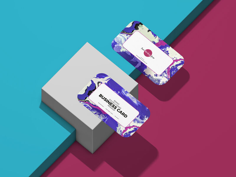 Top View of Two Round Corner Business Card Mockup FREE PSD