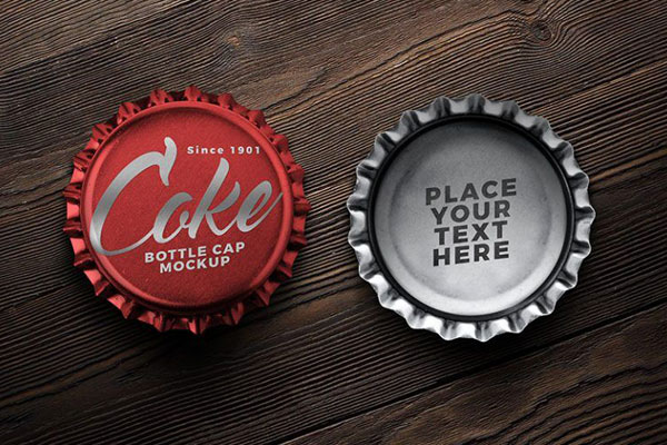Top View Two Bottle Caps Facing Up and Down Mockup FREE PSD
