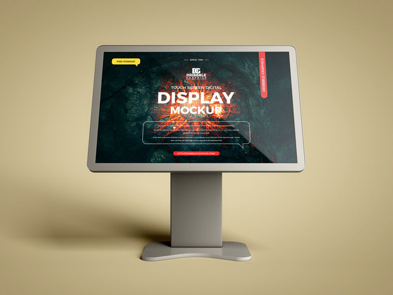 Touch-Screen Digital Display Mockup in the Front View FREE PSD