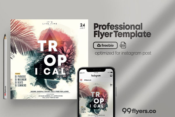 Tropical, Beach Night Party Instagram Banner Template FREE PSD