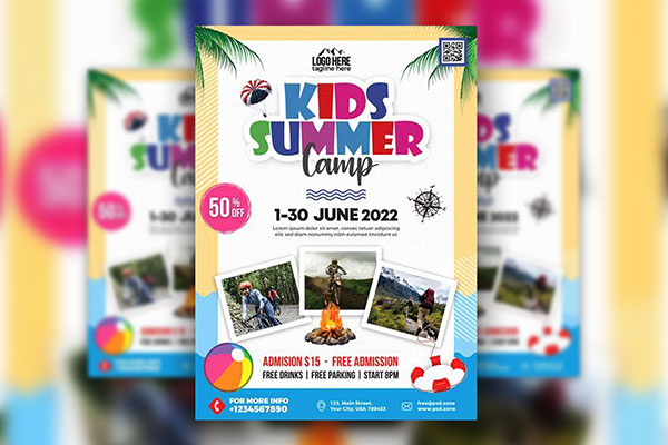 Tropical Border Kids Summer Camp Flyer Template FREE PSD