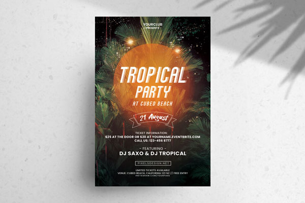 Tropical Night DJ Party Flyer Template FREE PSD