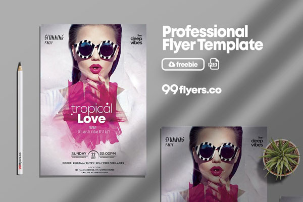 Tropical Party and Live Music Flyer Template FREE PSD