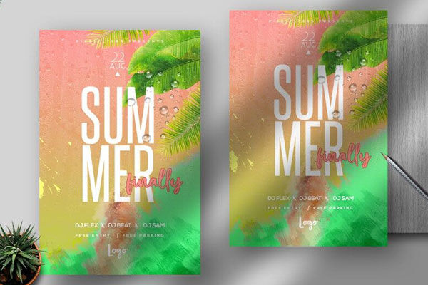 Tropical Summer Party Flyer Template FREE PSD