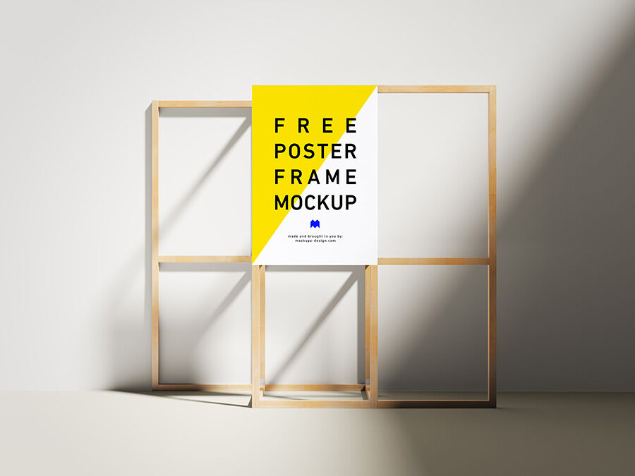 Two Angled and Front View Wooden Poster Frame Mockups FREE PSD