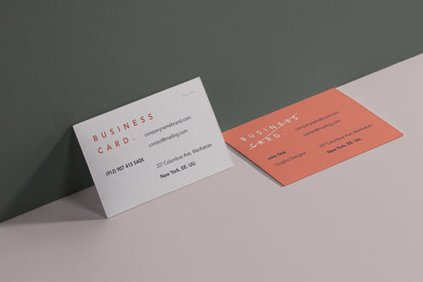 Two Business Cards Mockup Leaning against Wall and Lying Down FREE PSD