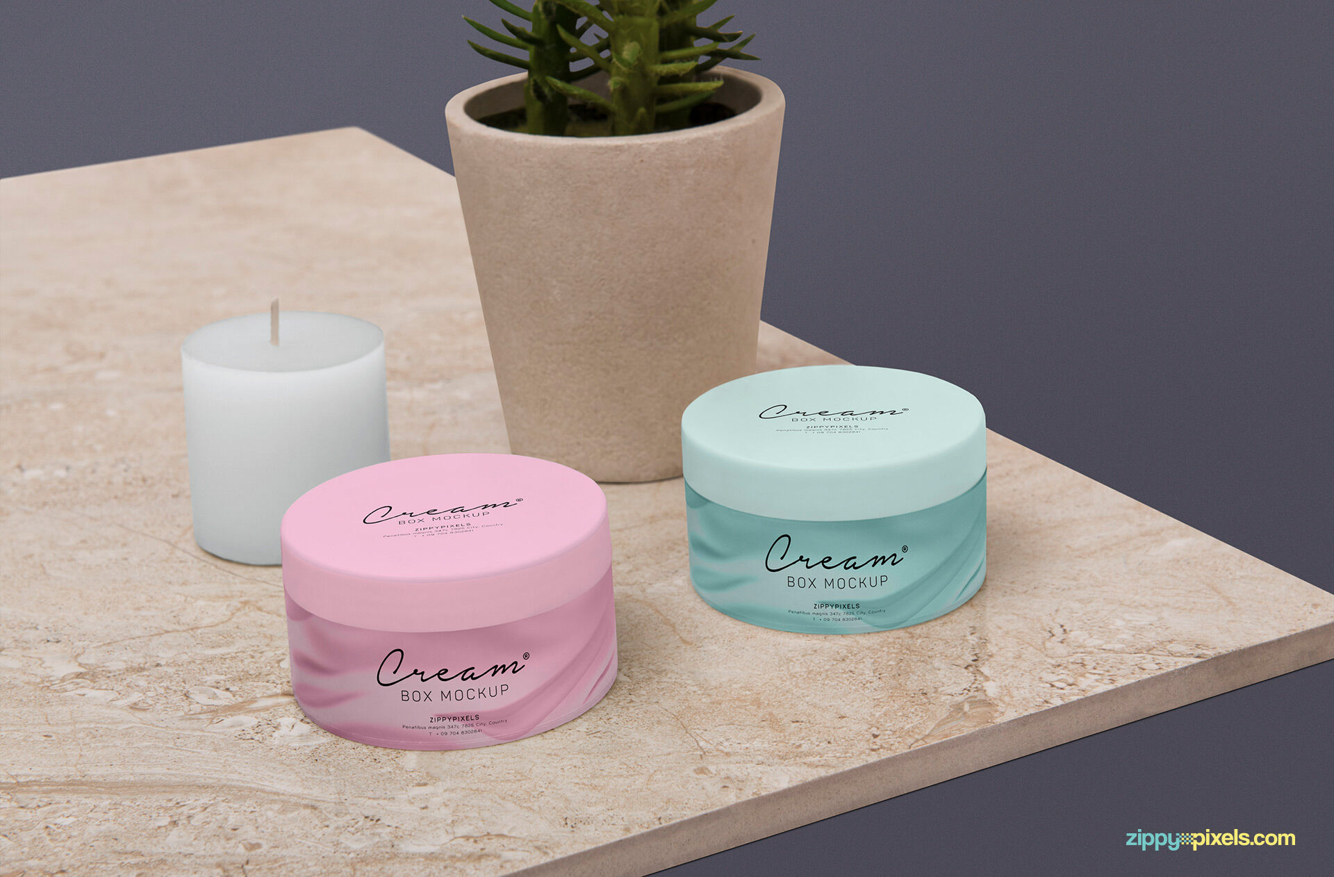 Two Cosmetic Jars in Front of a Candle and a Plant Pot Mockup FREE PSD