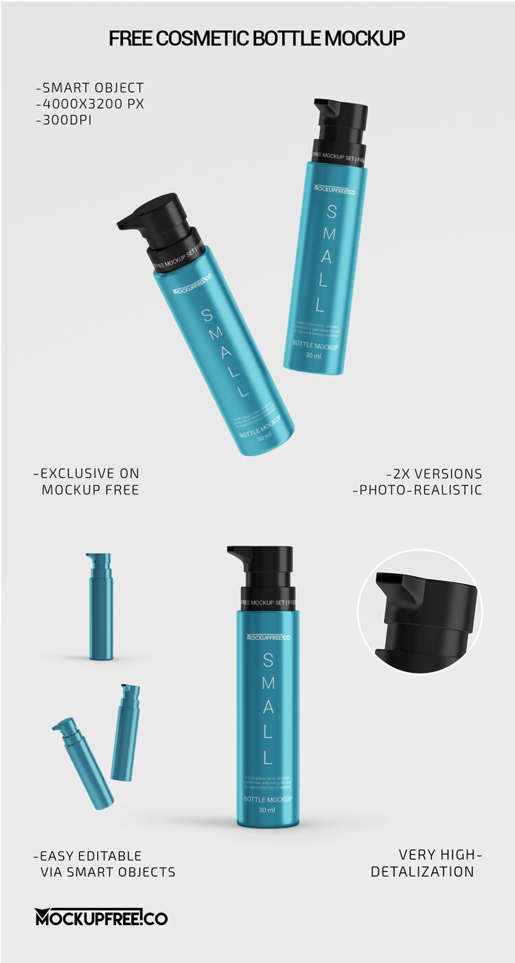 Free Pump Dispenser Cosmetics Bottle Mockup (PSD)