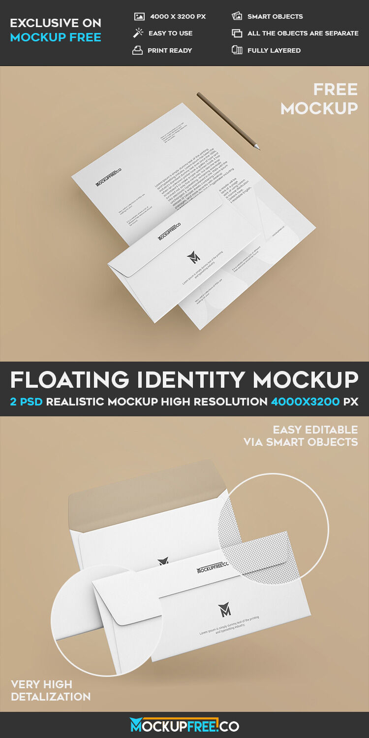 Two Floating Branding Identity Mockups from Perspective View (FREE ...