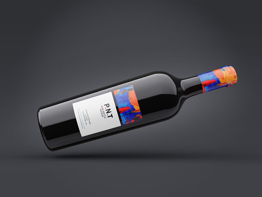 Two Mockups Showing Front View of Horizontal Wine Bottle FREE PSD