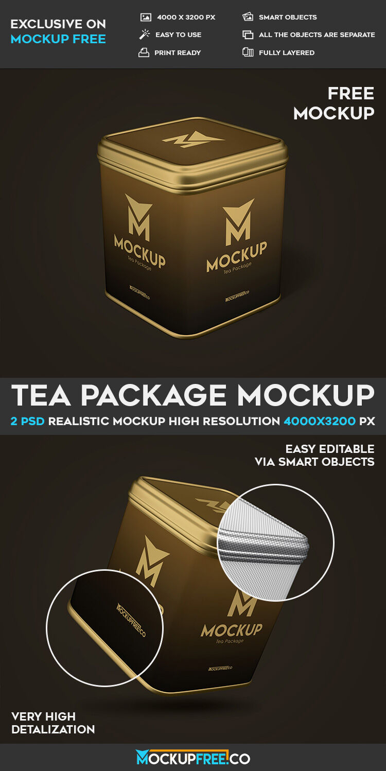 Two Mockups Showing Front View of Two Metallic Tea Packages FREE PSD