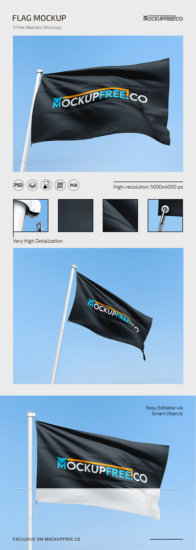 Two Simple Flag in the Wind on a Pole Mockups FREE PSD