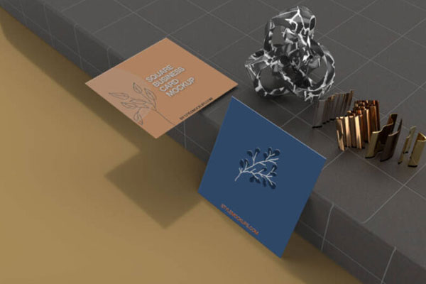 Two Square Business Cards on Stand Mockup FREE PSD
