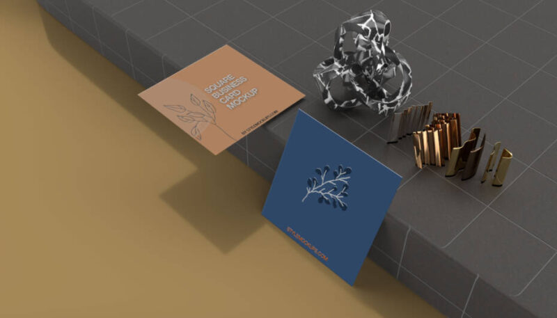 Two Square Business Cards on Stand Mockup FREE PSD