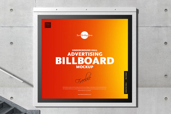 Underground Hall Advertising Billboard Mockup In Front View Free 