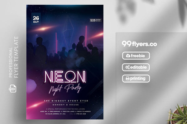 Urban, Neon Night Party Flyer Template Featuring Disco Background (FREE) -  Resource Boy