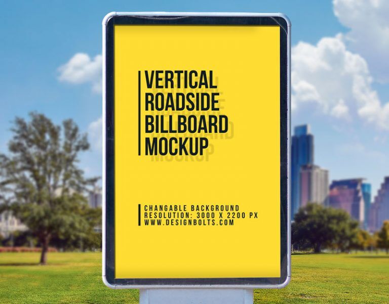 Vertical City Signage Standing in the Front View Mockup FREE PSD