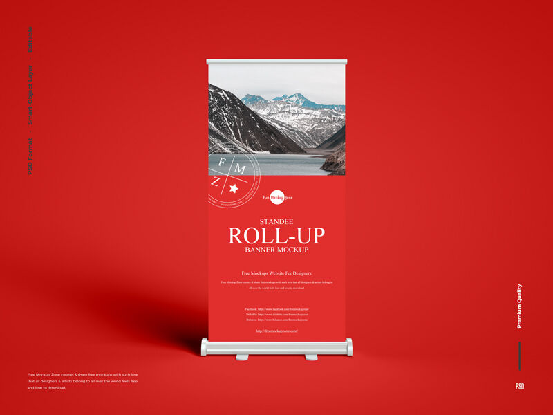 Vertical Roll-Up Banner Mockup Standing in Front View FREE PSD