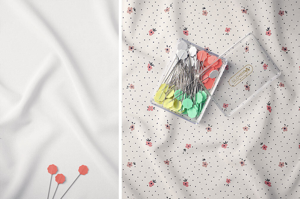 Wavy Piece of Fabric Mockup in Top View Featuring Sewing Pins FREE PSD