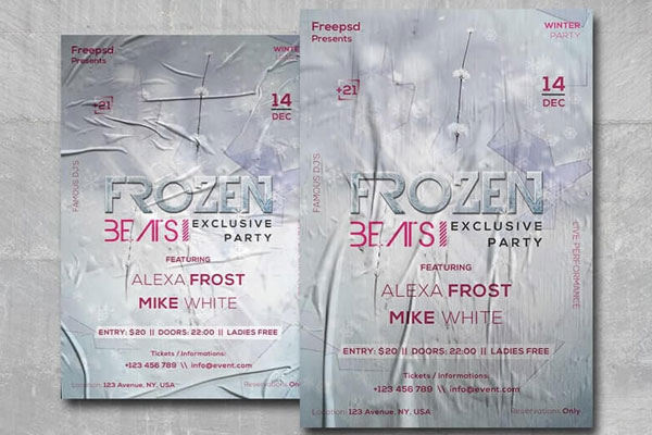 White Frozen Beats Flyer Template FREE PSD