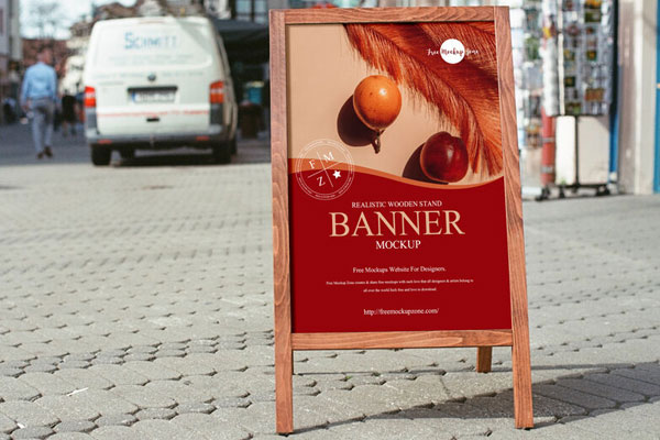 Wooden Stand Banner Mockup in a Street FREE PSD