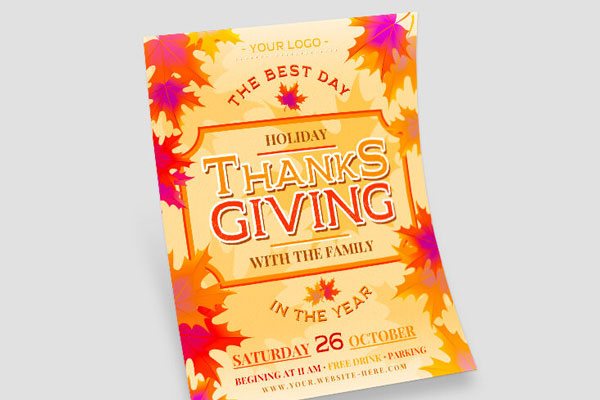 Yellow and Orange Thanksgiving Flyer Template FREE PSD