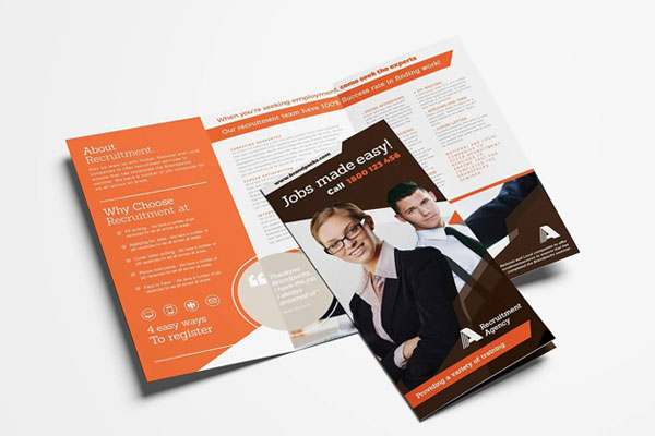 2 Black and Orange Corporate Tri-fold Brochure Templates FREE PSD
