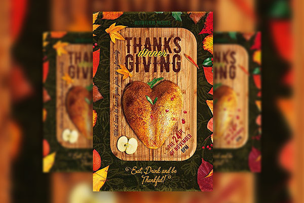 2 Border Leafy Thanksgiving Dinner Poster and Flyer Templates FREE PSD