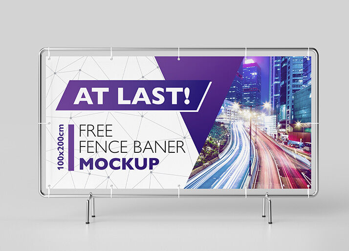 2 Horizontal Fence Banner Mockups Standing Indoors FREE PSD