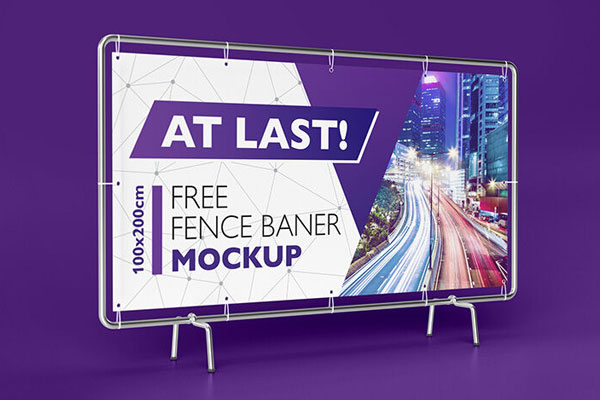 2 Horizontal Fence Banner Mockups Standing Indoors Free Download ...