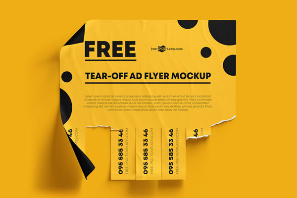 2 Mockups of Wrinkled Tear-Off Flyers Glued to the Wall FREE PSD