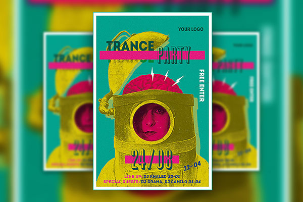 2 Vintage Electro Party Poster and Flyer Template FREE PSD