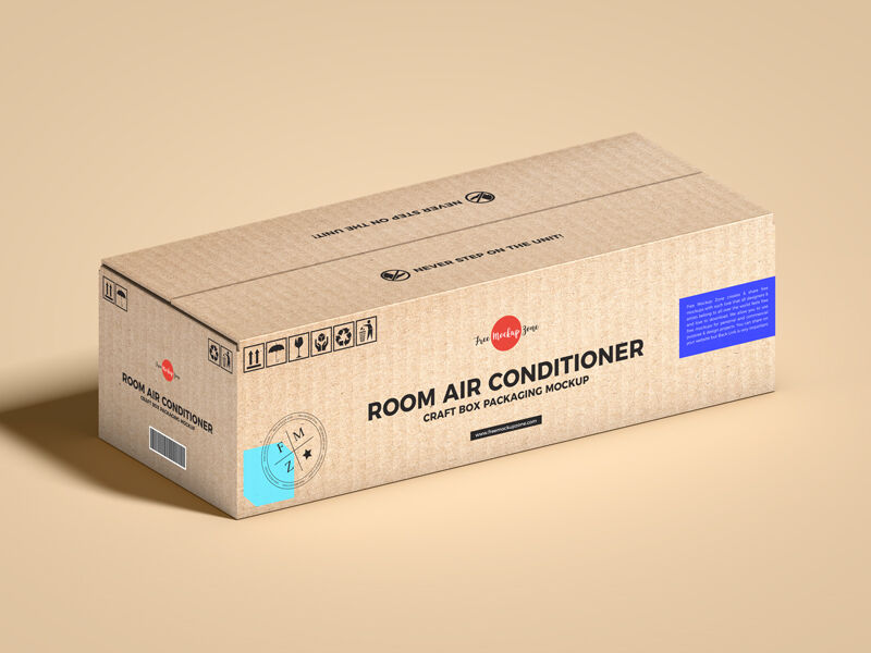 3/4 Point View of Air Conditioner Carton Box Packaging Mockup FREE PSD