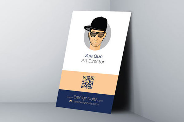 3/4 View Vertical Business Card Standing in the Corner Mockup FREE PSD