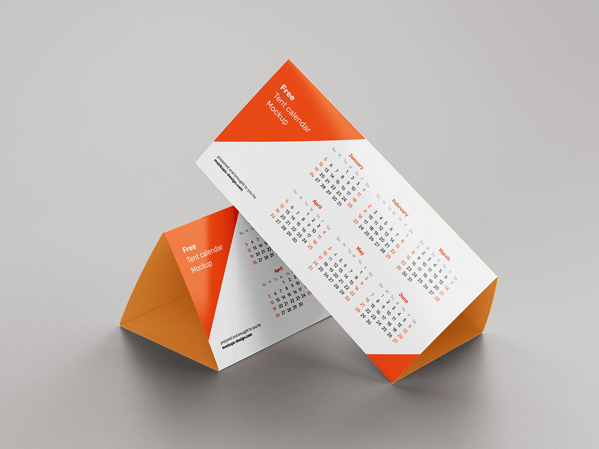 3 Mockups of DL Tent Calendars in Different Views FREE PSD