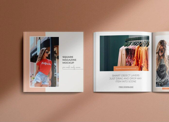 3 Mockups of Square Magazines\ Books in Top View FREE PSD