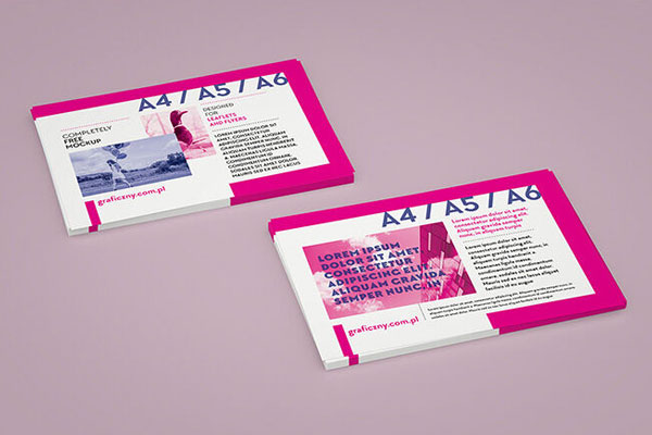 5 Mockups Showcasing Horizontal Leaflet Set in Different Views FREE PSD