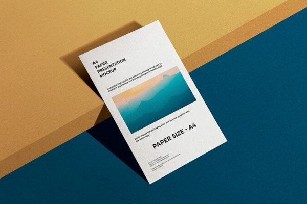 A4 Paper Presentation Lean to the Edge of a Level Mockup FREE PSD