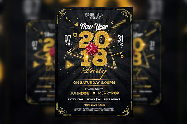 Art Deco New Year Party Flyer Template FREE PSD