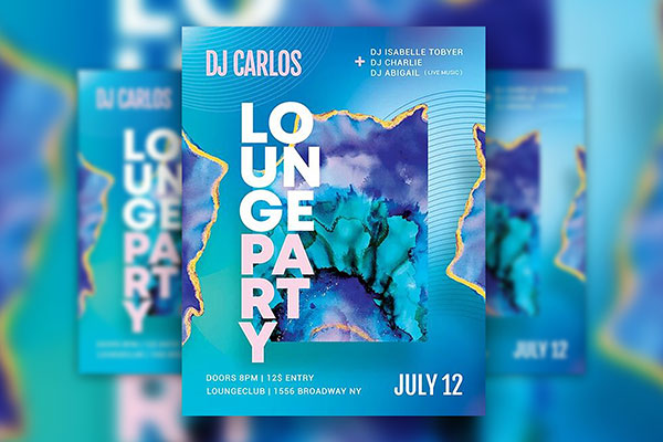Azure Blue Classy Lounge Party Flyer Template and Facebook Cover FREE PSD