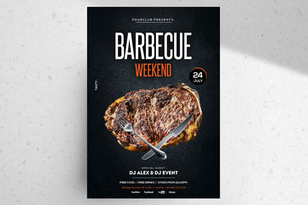 Black, 3D, Modern BBQ House Flyer Template FREE PSD