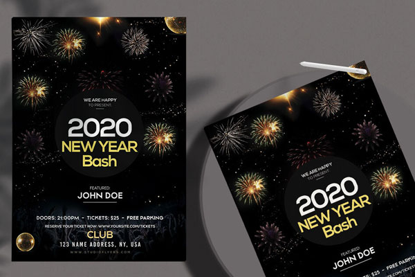 Black and Gold Modern New Year Party Flyer Template FREE PSD