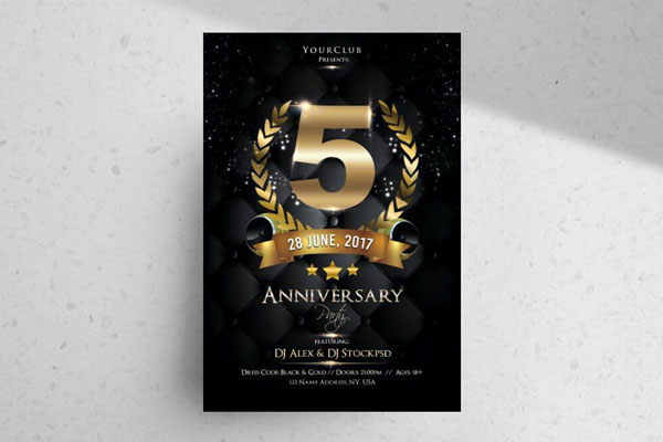 Black and Golden, Luxurious Anniversary Party Flyer Template FREE PSD