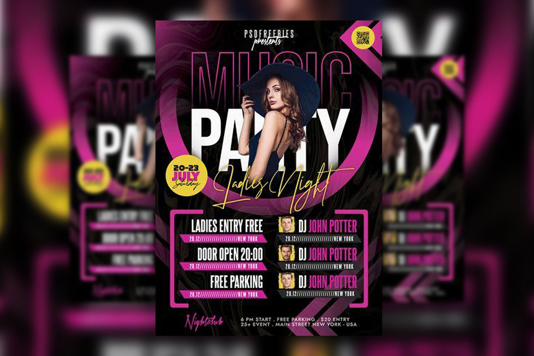 Black and Pink Club Party Flyer Template FREE PSD